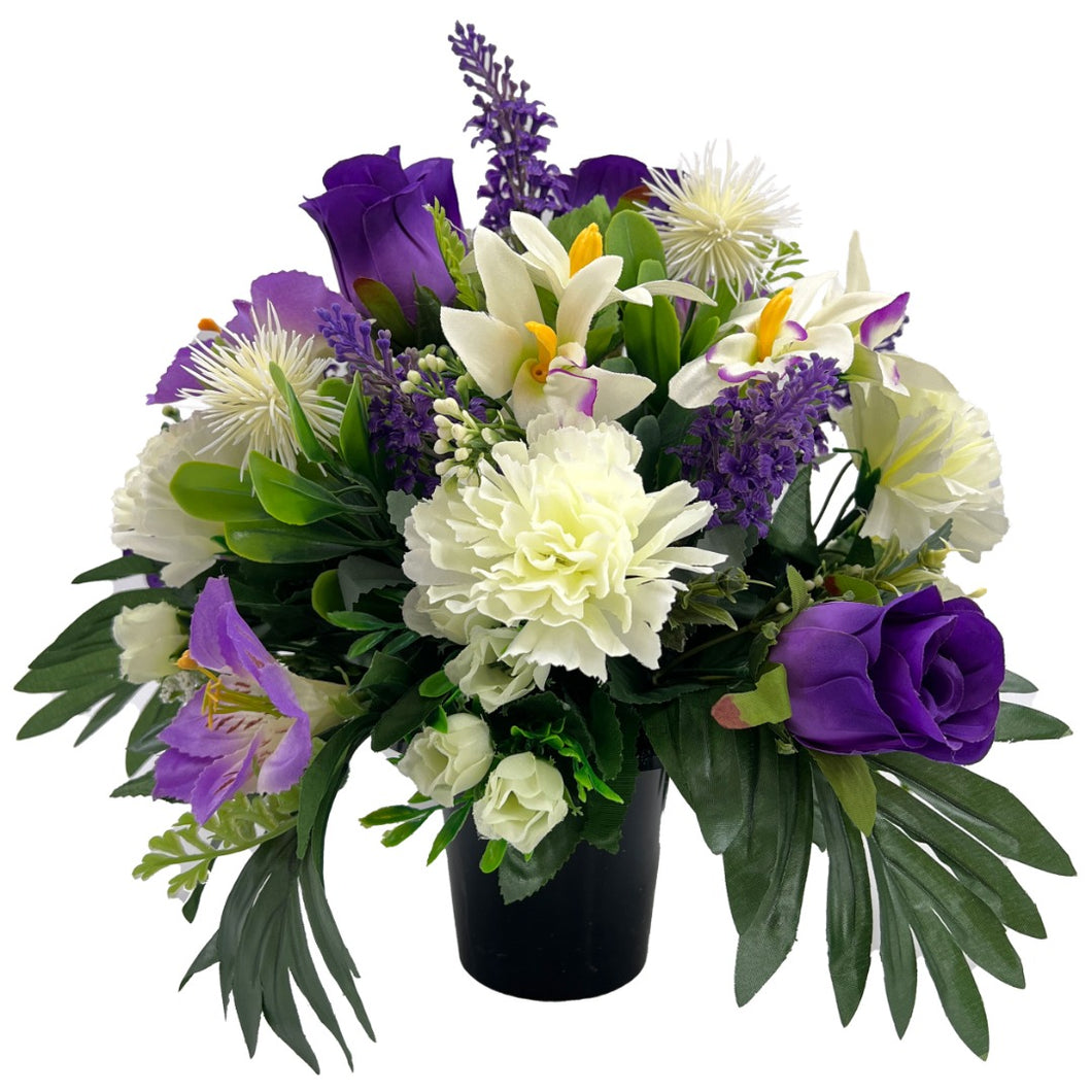 Gracey Purple Rose Lily Orchid Carnation Artificial Flower Graveside Cemetery Memorial Arrangement Pot