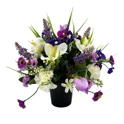 Gracey Purple Lily Rose Carnation Artificial Flower Graveside Cemetery Memorial Arrangement Pot