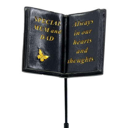 Special Mum and Dad Memorial Tribute Stick Graveside Butterfly Black Book Plaque