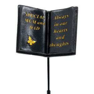 Special Mum and Dad Memorial Tribute Stick Graveside Butterfly Black Book Plaque
