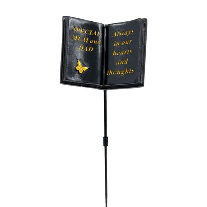 Special Mum and Dad Memorial Tribute Stick Graveside Butterfly Black Book Plaque