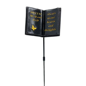 Special Mum and Dad Memorial Tribute Stick Graveside Butterfly Black Book Plaque