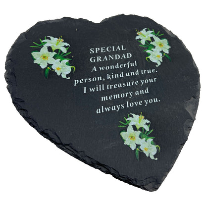 Special Grandad Graveside Memorial Lily Flower Slate Love Heart Grave Plaque Ornament Decoration