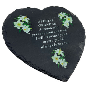 Special Grandad Graveside Memorial Lily Flower Slate Love Heart Grave Plaque Ornament Decoration