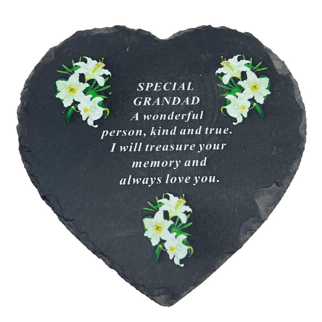 Special Grandad Graveside Memorial Lily Flower Slate Love Heart Grave Plaque Ornament Decoration