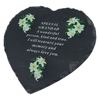 Special Grandad Graveside Memorial Lily Flower Slate Love Heart Grave Plaque Ornament Decoration