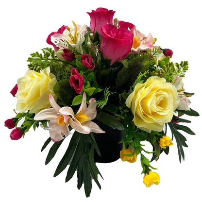 Shae Pink & Yellow Rose Graveside Memorial Pot Arrangement