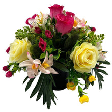 Load image into Gallery viewer, Shae Artificial Flower Graveside Pot Pink &amp; Yellow Rose Cemetery Memorial
