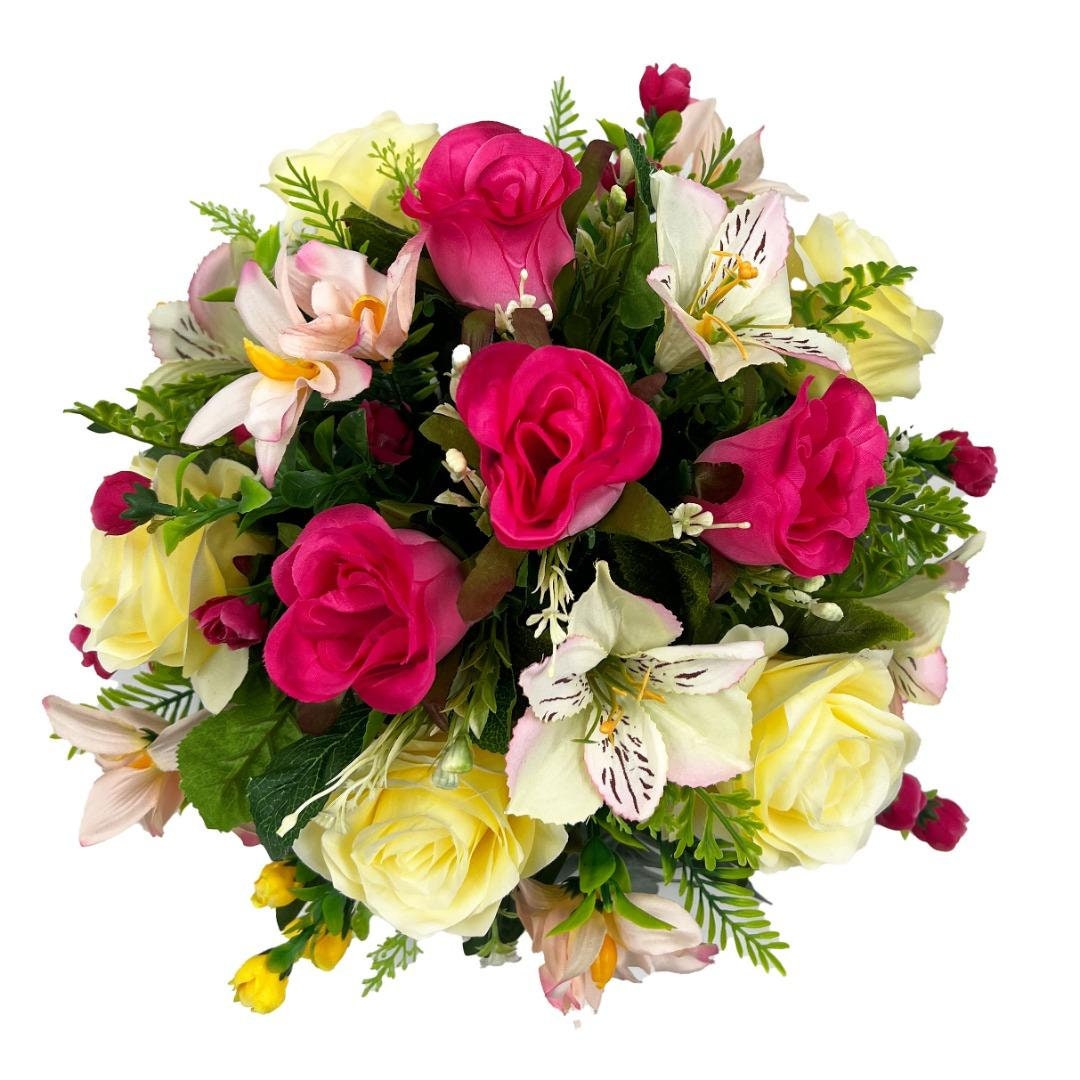 Shae Pink & Yellow Rose Graveside Memorial Pot Arrangement