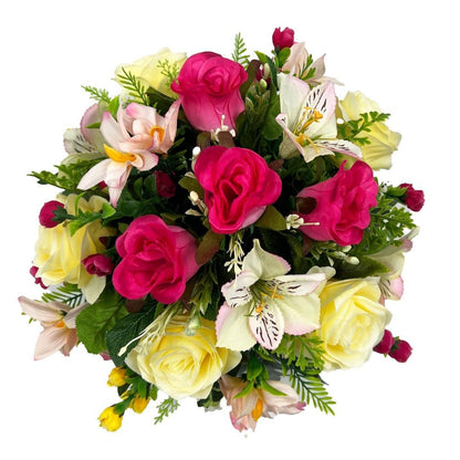 Shae Pink & Yellow Rose Graveside Memorial Pot Arrangement