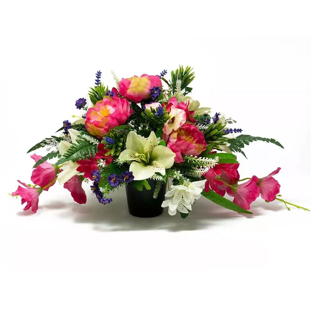 Erika Pink Peony & Lily Artificial Flower Graveside Cemetery Memorial Arrangement