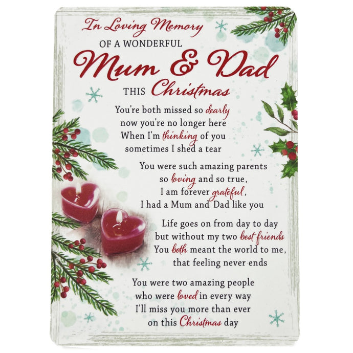 Wonderful Mum and Dad Christmas Candle Memorial Remembrance Verse Plastic Coated Grave Graveside Card
