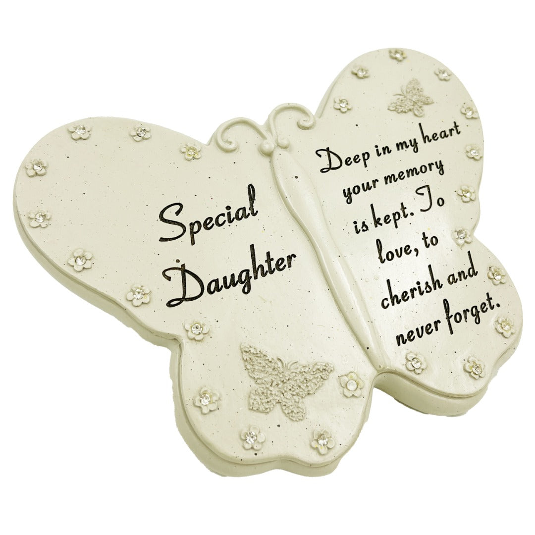 Special Daughter diamante butterfly memorial plaque