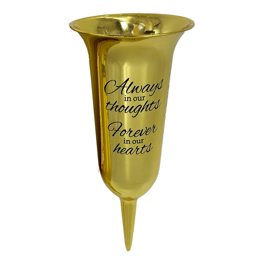Gold Mirrored Mirror Forever in Our Hearts Fluted Spike Memorial Grave Flower Vase