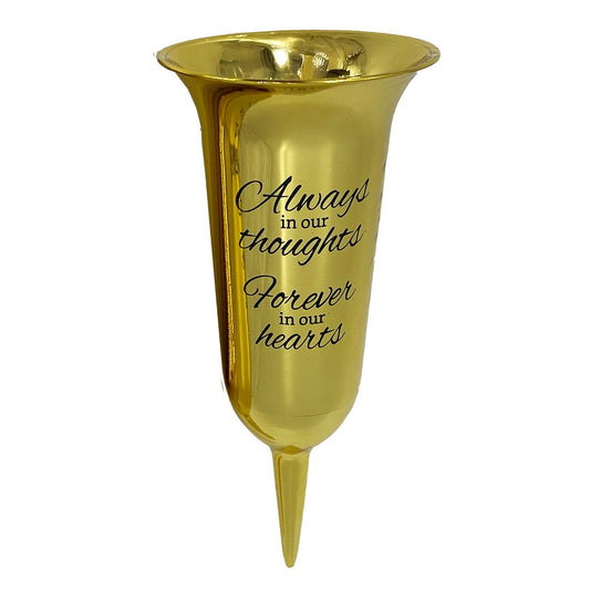 Gold Mirrored Mirror Forever in Our Hearts Fluted Spike Memorial Grave Flower Vase