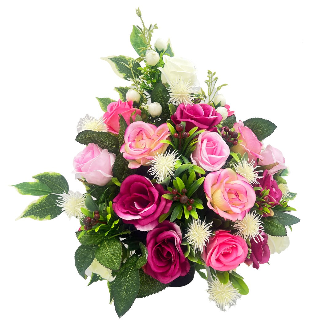 Rosabelle Large Pink Rose Artificial Flower Graveside Cemetery Memorial Arrangement