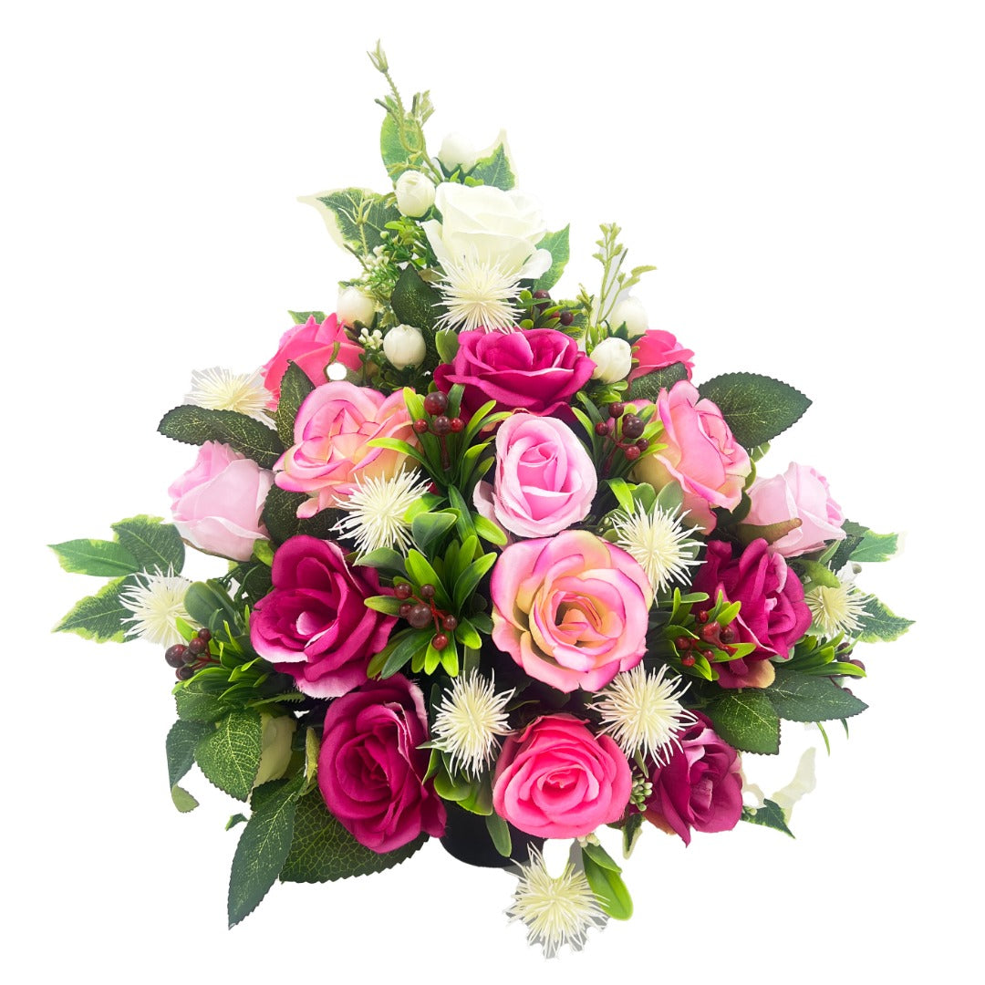 Rosabelle Large Pink Rose Artificial Flower Graveside Cemetery Memorial Arrangement