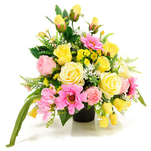 Alba Pink & Yellow Rose Artificial Flower Graveside Cemetery Memorial Arrangement