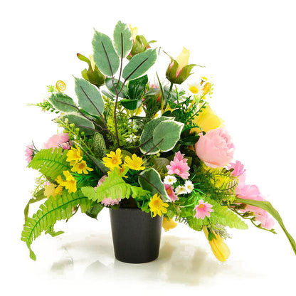 Alba Pink & Yellow Rose Artificial Flower Graveside Cemetery Memorial Arrangement