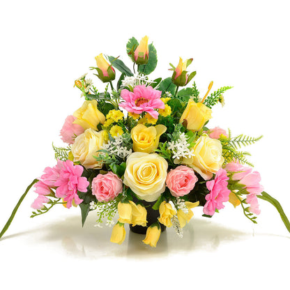 Alba Pink & Yellow Rose Artificial Flower Graveside Cemetery Memorial Arrangement