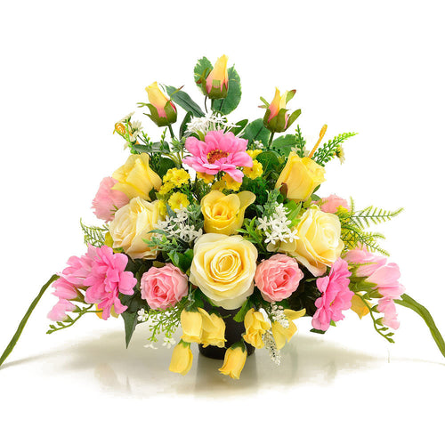Alba Pink & Yellow Rose Artificial Flower Graveside Cemetery Memorial Arrangement