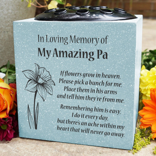 My Amazing Pa daffodil If Flowers Grow In Heaven blue grey memorial vase