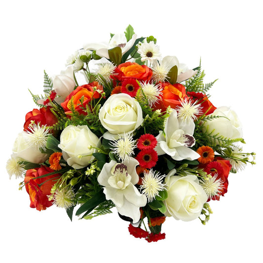 Amelia large orange and white rose artificial grave flowers