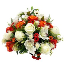 Load image into Gallery viewer, Amelia Large Orange White Rose Artificial Flower Graveside Cemetery Memorial Arrangement