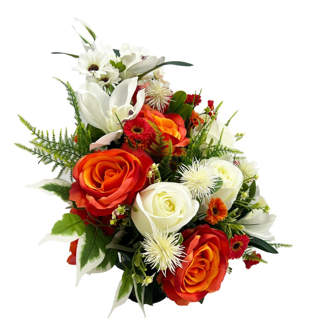 Amelia Large Orange White Rose Artificial Flower Graveside Cemetery Memorial Arrangement
