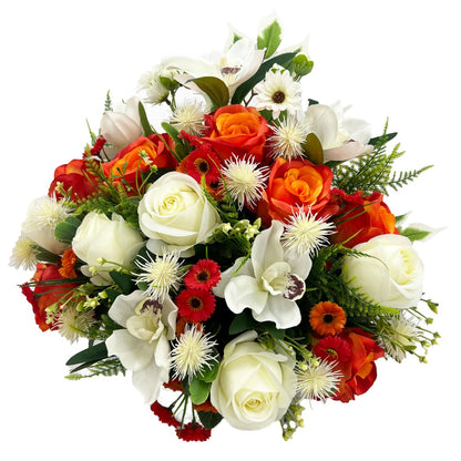 Amelia Large Orange White Rose Artificial Flower Graveside Cemetery Memorial Arrangement