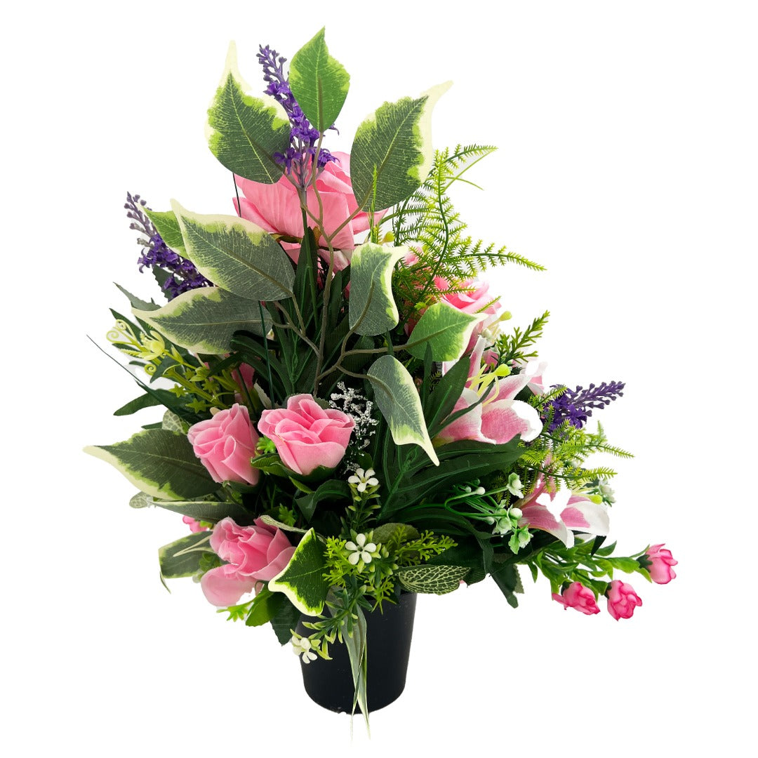 Juliette Pink Rose Lavender Artificial Flower Graveside Cemetery Memorial Arrangement