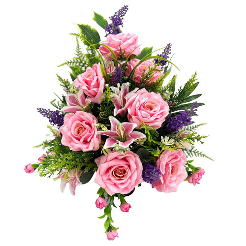 Juliette Pink Rose Lavender Artificial Flower Graveside Cemetery Memorial Arrangement