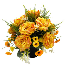 Load image into Gallery viewer, Cyrus Yellow Orange Rose Artificial Flower Graveside Cemetery Memorial Arrangement
