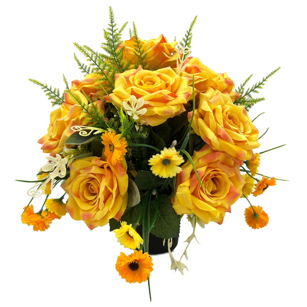 Cyrus Yellow Orange Rose Artificial Flower Graveside Cemetery Memorial Arrangement