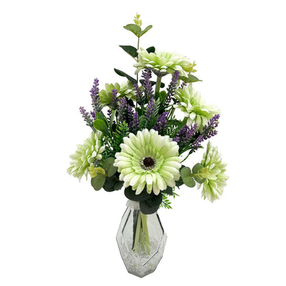 Green Gerbera Artificial Flower Arrangement In Pretty Geometric Glass Vase (41cm) Home Decoration