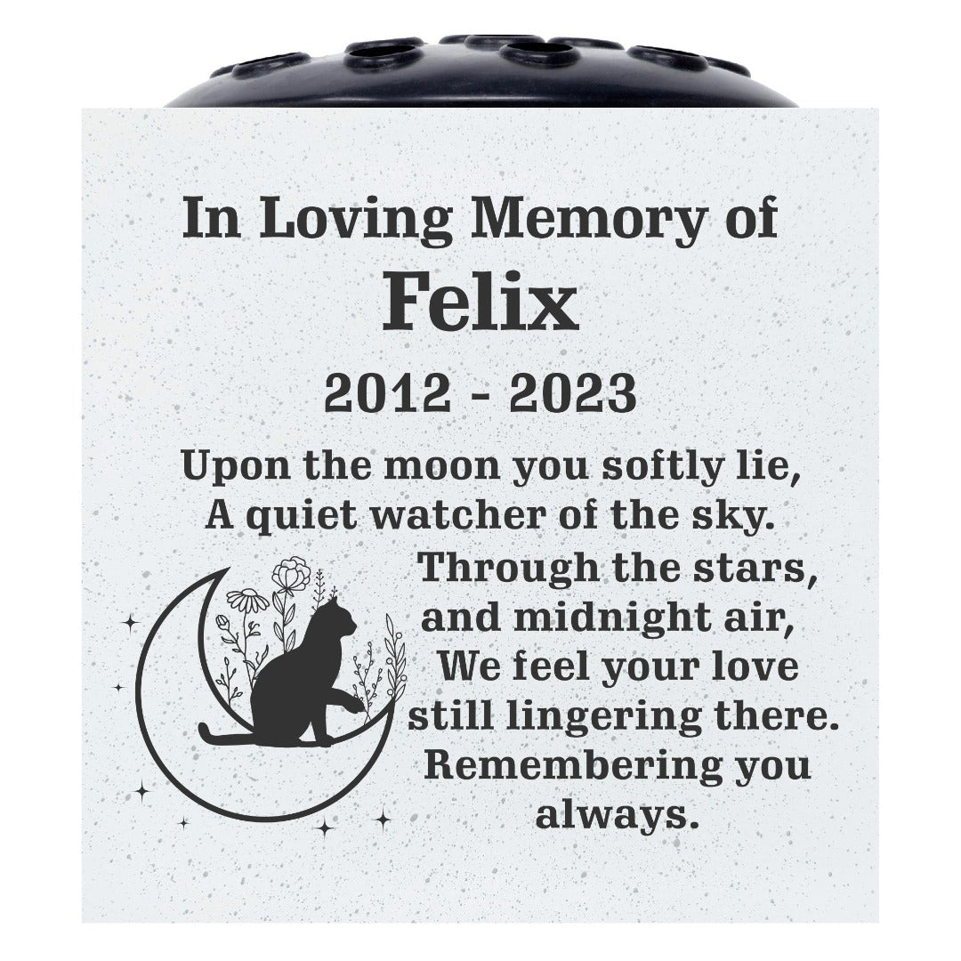 Personalised Custom Pet Cat Moon and Stars Feline Memorial Grave Side Flower Vase Pot