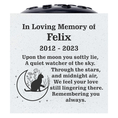 Personalised Custom Pet Cat Moon and Stars Feline Memorial Grave Side Flower Vase Pot