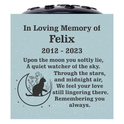 Grey Personalised Custom Pet Cat Moon and Stars Feline Memorial Grave Side Flower Vase Pot