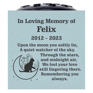 Grey Personalised Custom Pet Cat Moon and Stars Feline Memorial Grave Side Flower Vase Pot