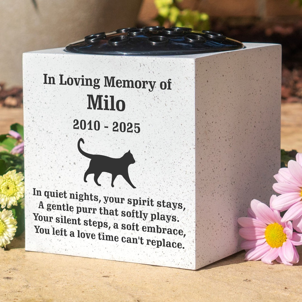 Personalised Custom Pet Cat Walking Feline Memorial Grave Side Flower Vase Pot