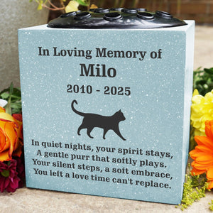 Grey Personalised Custom Pet Cat Walking Feline Memorial Grave Side Flower Vase Pot