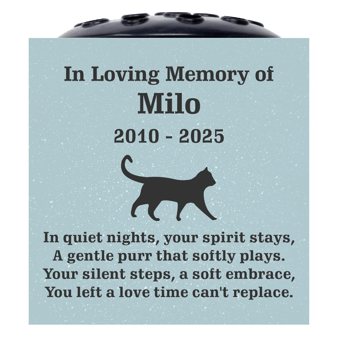 Grey Personalised Custom Pet Cat Walking Feline Memorial Grave Side Flower Vase Pot