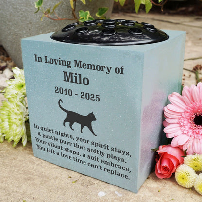 Grey Personalised Custom Pet Cat Walking Feline Memorial Grave Side Flower Vase Pot