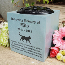 Load image into Gallery viewer, Grey Personalised Custom Pet Cat Walking Feline Memorial Grave Side Flower Vase Pot