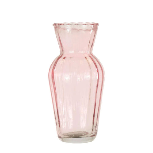 Pretty Vintage Pink Glass Flower Bud Vase Ribbed Jar Home Decoration Ornament