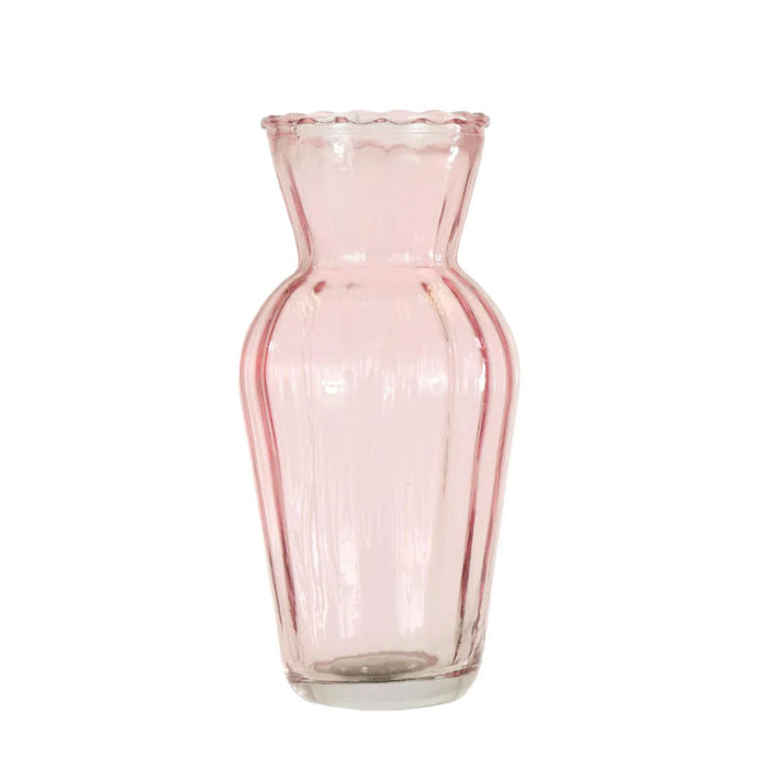 Pretty Vintage Pink Glass Flower Bud Vase Ribbed Jar Home Decoration Ornament