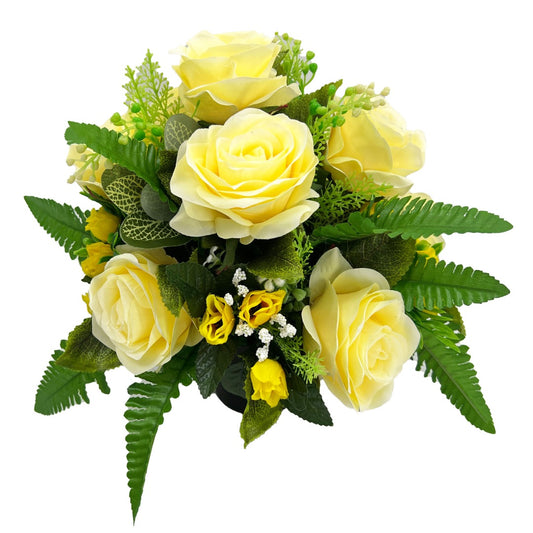 Clara Yellow & Lemon Rose Graveside Memorial Pot Arrangement
