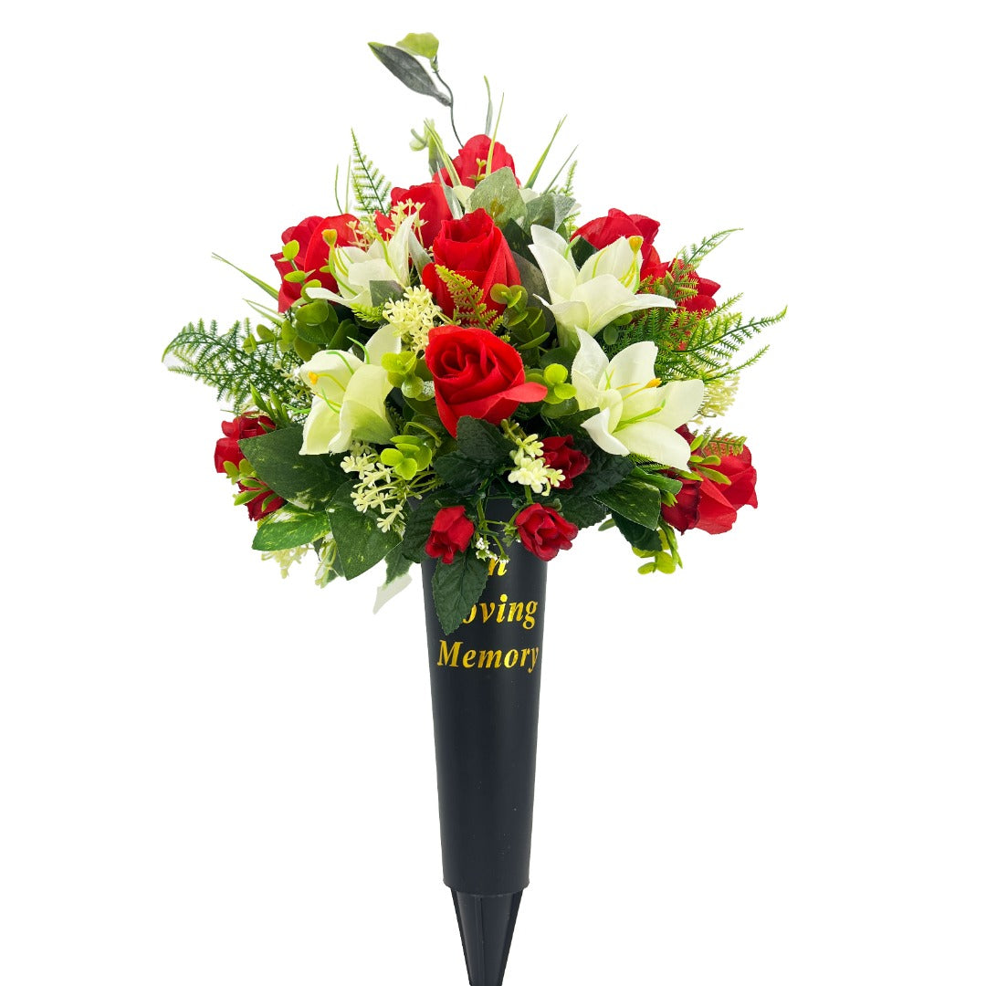 Roux Red White Rose Lily Memorial In Loving Memory Vase Artificial Flower Arrangement