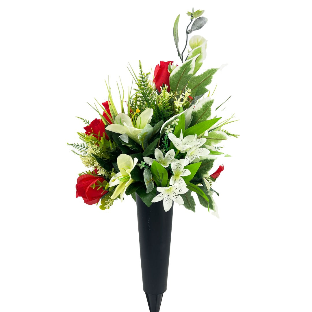 Roux Red White Rose Lily Memorial In Loving Memory Vase Artificial Flower Arrangement