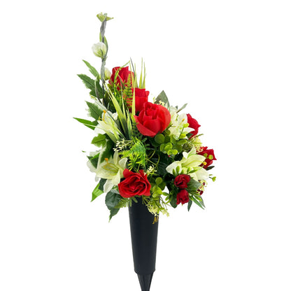 Roux Red White Rose Lily Memorial In Loving Memory Vase Artificial Flower Arrangement